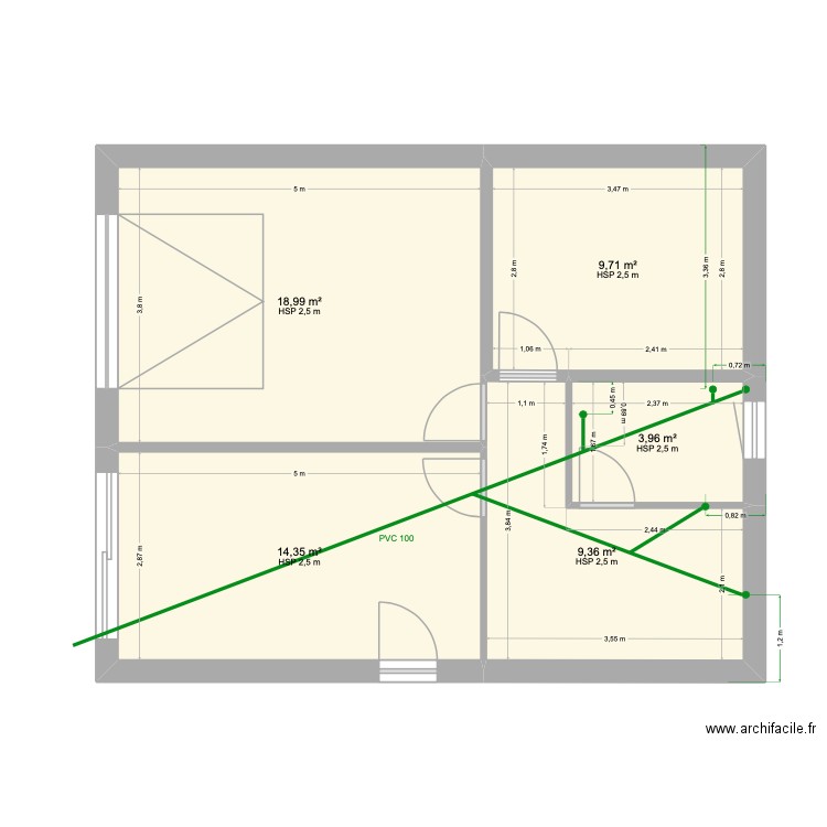 CROSNIER. Plan de 5 pièces et 56 m2