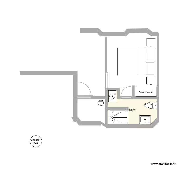 SUITE SDB. Plan de 1  et 3 m²