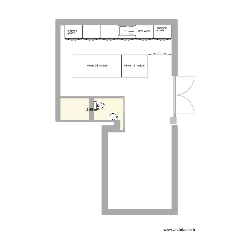 la pipe. Plan de 1  et 3 m²