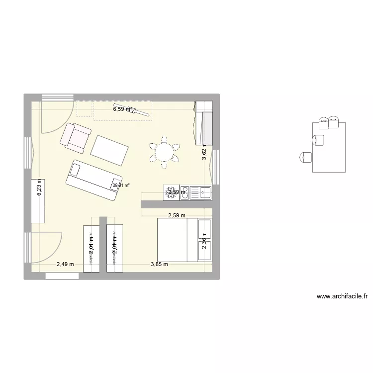 studio rbnb 2. Plan de 1  et 40 m²