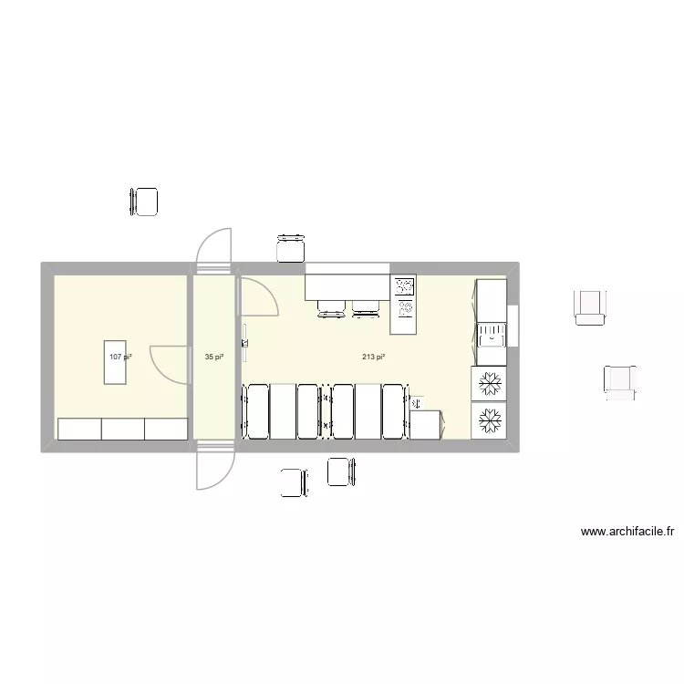 Lunch room2. Plan de 3 pièces et 33 m²