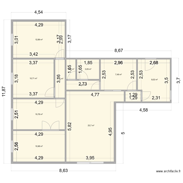 Plan actuel maison. Plan de 12 pièces et 96 m2