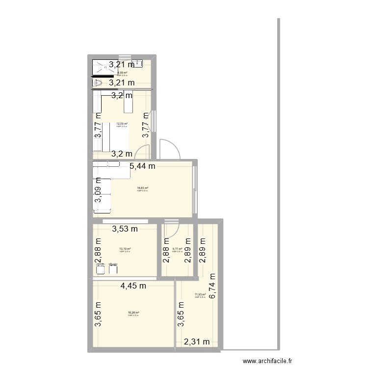 Extension_bourdairlerrie_3. Plan de 7 pièces et 77 m2