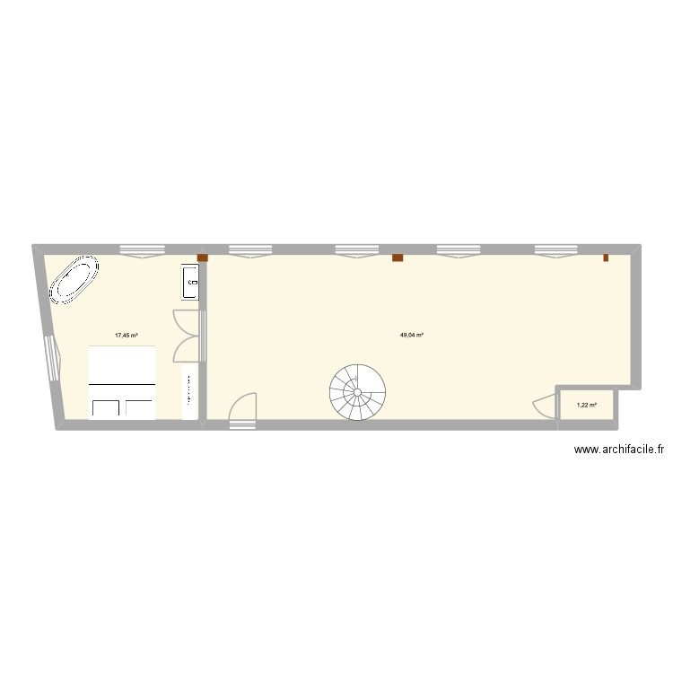 Trou 4e Claudie. Plan de 3 pièces et 68 m2