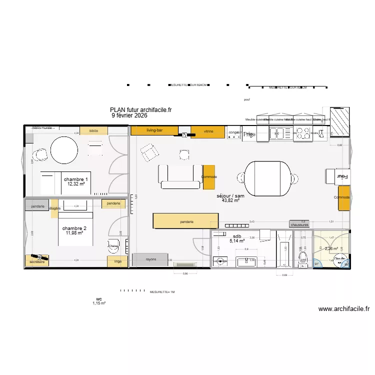PLAN FUTUR  9 f&eacute;vrier 2026. Plan de 6  et 77 m²