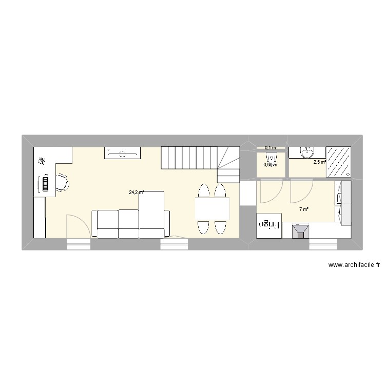 RDC Matéo. Plan de 5 pièces et 35 m2
