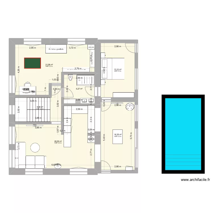 Maison Projet 2. Plan de 6  et 95 m²