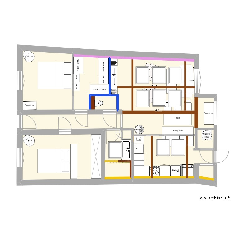 Plan Définitif meublé avec Velux V1. Plan de 13 pièces et 106 m2
