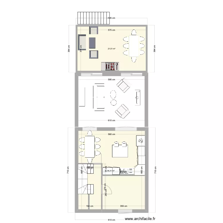 87 GS fond de plan RDC  avec escalier salon. Plan de 