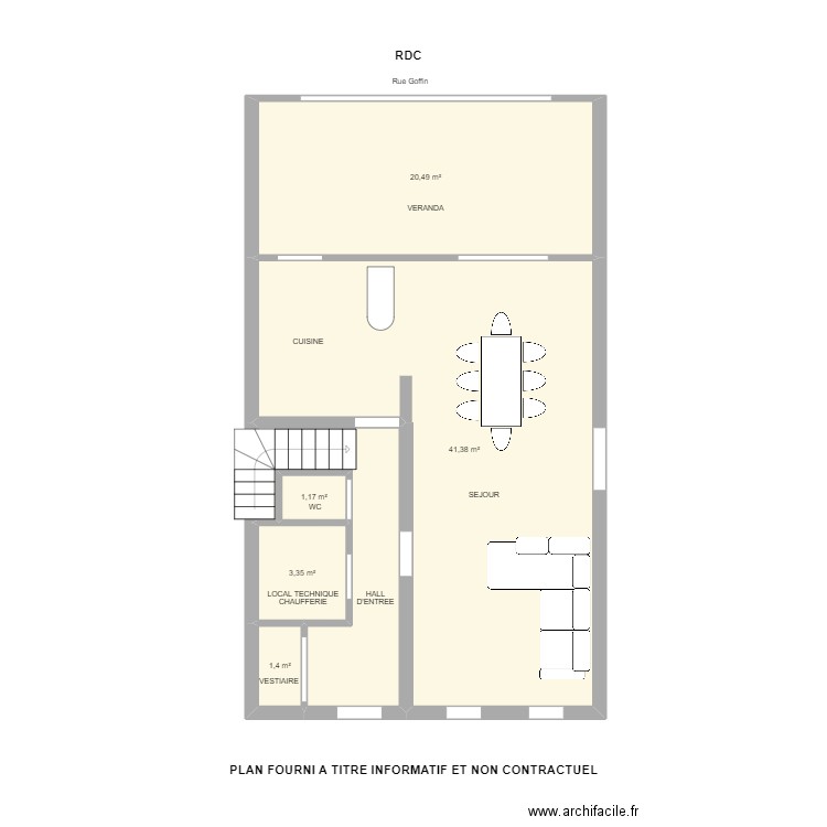 Goffin RDC. Plan de 6 pièces et 76 m2