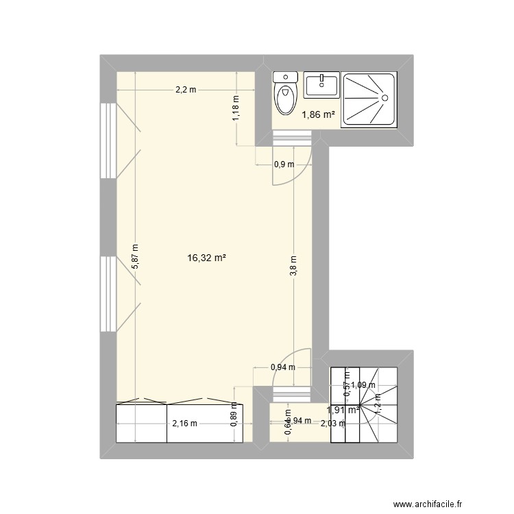 3ème étage Rouget de l'isle. Plan de 3 pièces et 20 m2
