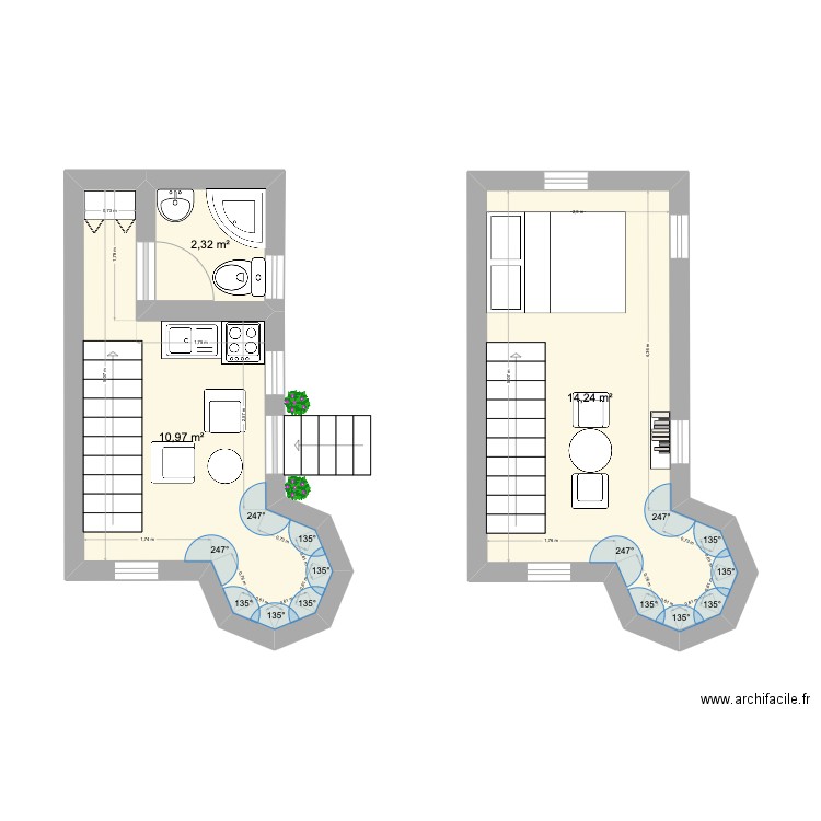 CASA ROMÁNTICA. Plan de 3 pièces et 28 m2