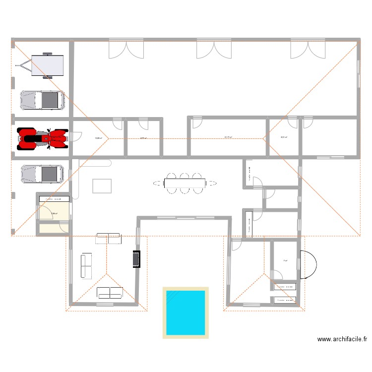 SED Moulin. Plan de 6 pièces et 67 m2