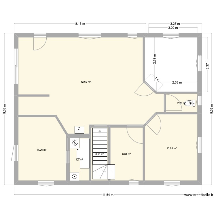 nouvelle idée plus petite. Plan de 7 pièces et 83 m2