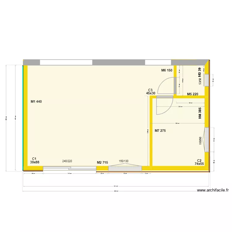 Vue plan implantation module murs 26.03.26. Plan de 3 et 36 m² Vue plan implantation module murs 26.03.26. Plan de 3 et 36 m²