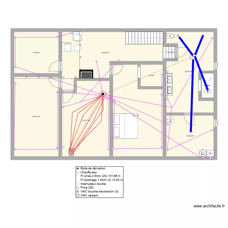 maison etage prise. Plan de 10  et 147 m²