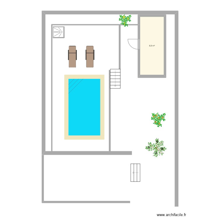 PISCINE. Plan de 1 pièce et 9 m2