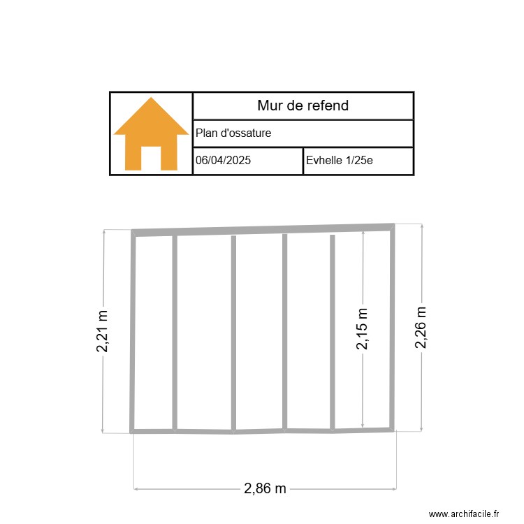 mur de refent. Plan de 1 pièce et 6 m2