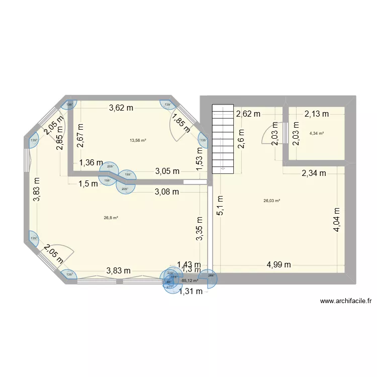 Maison base + extension. Plan de 5  et 71 m²