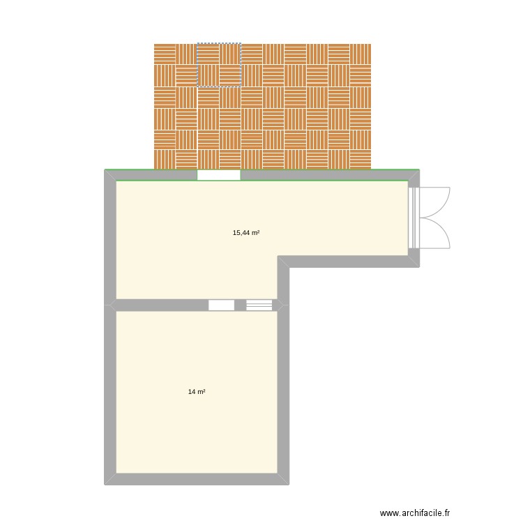 resteau. Plan de 2 pièces et 29 m2