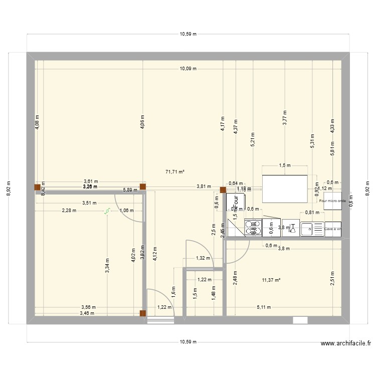 plan. Plan de 2 pièces et 83 m2
