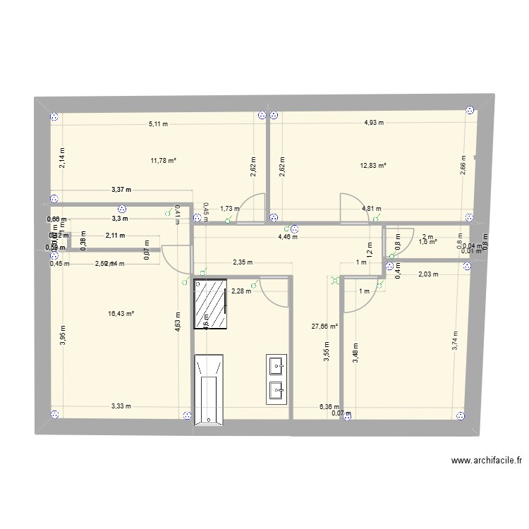 Saint leu ETAGE. Plan de 6 pièces et 70 m2