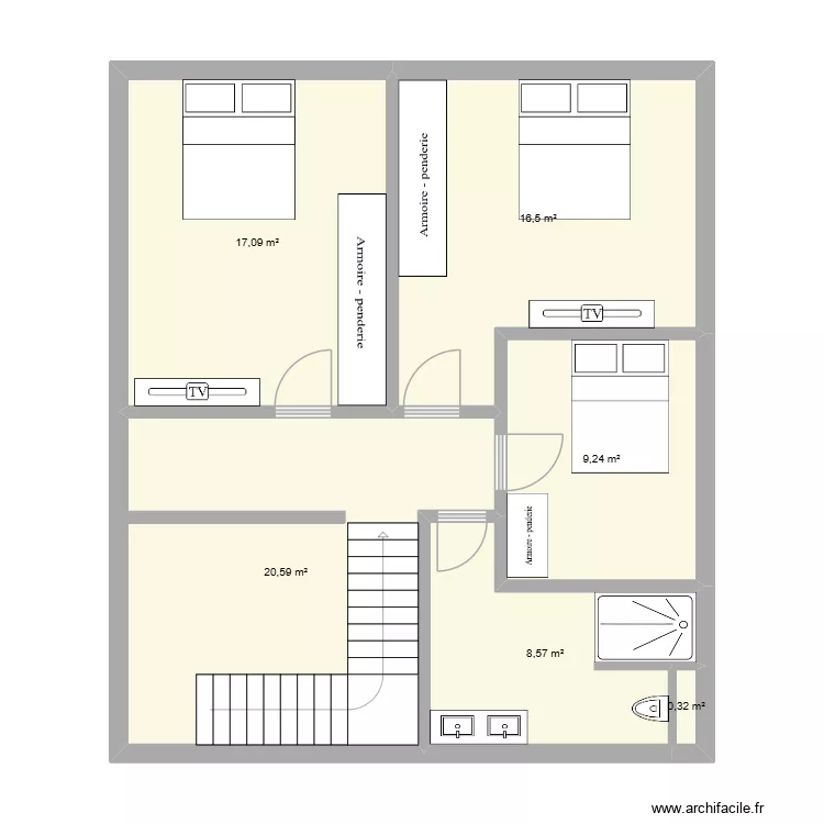 Etage sous. Plan de 6  et 72 m²