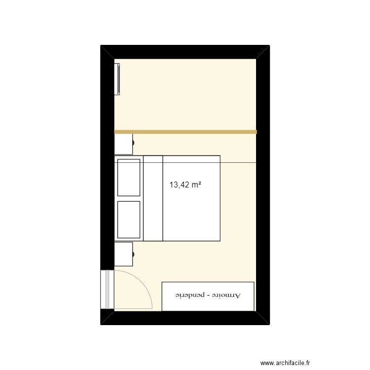 Plan chambre étage. Plan de 1 pièce et 13 m2