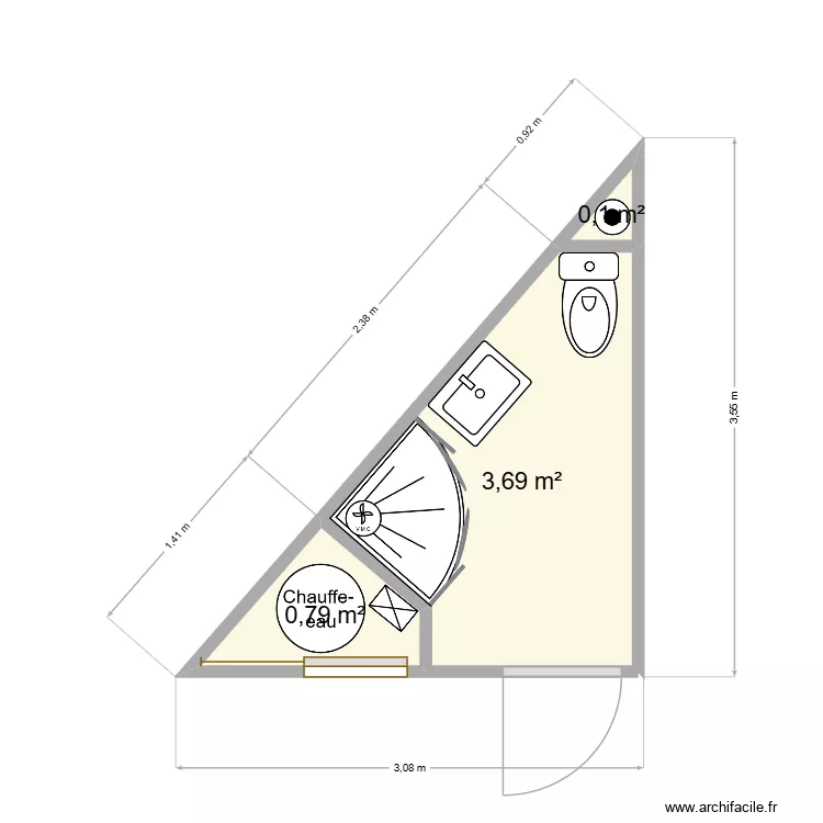 salle de douche eu. Plan de 3  et 5 m²