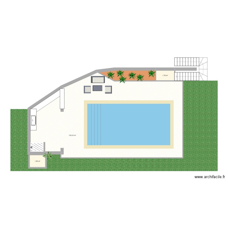 Piscine PONCET-NICOLAS. Plan de 4 pièces et 111 m2