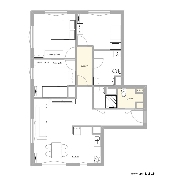 4_Pyramides. Plan de 3 pièces et 7 m2