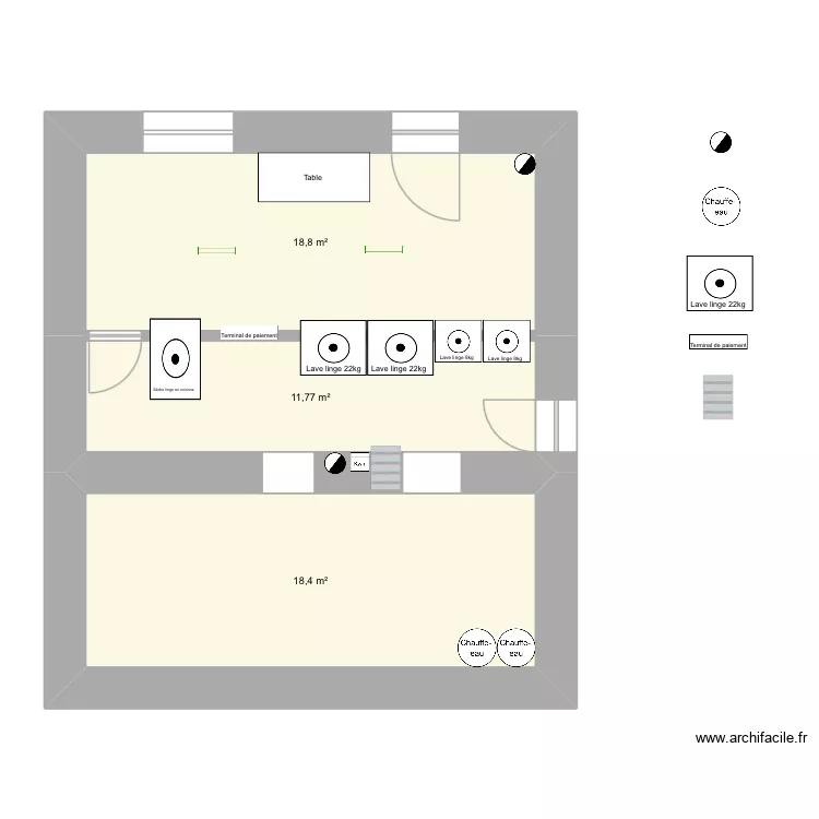Plan int&eacute;rieur laverie (du dessus). Plan de 3  et 49 m²