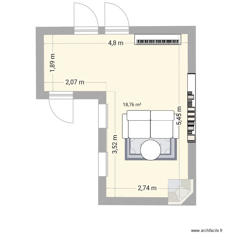 Salon Lemoine. Plan de 1 pièce et 19 m2