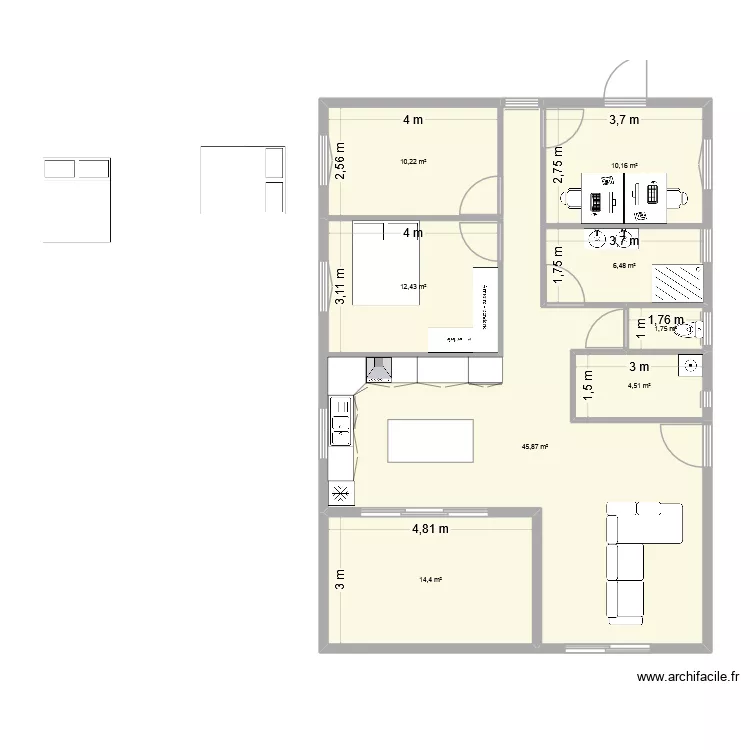 plain pied. Plan de 8  et 106 m²