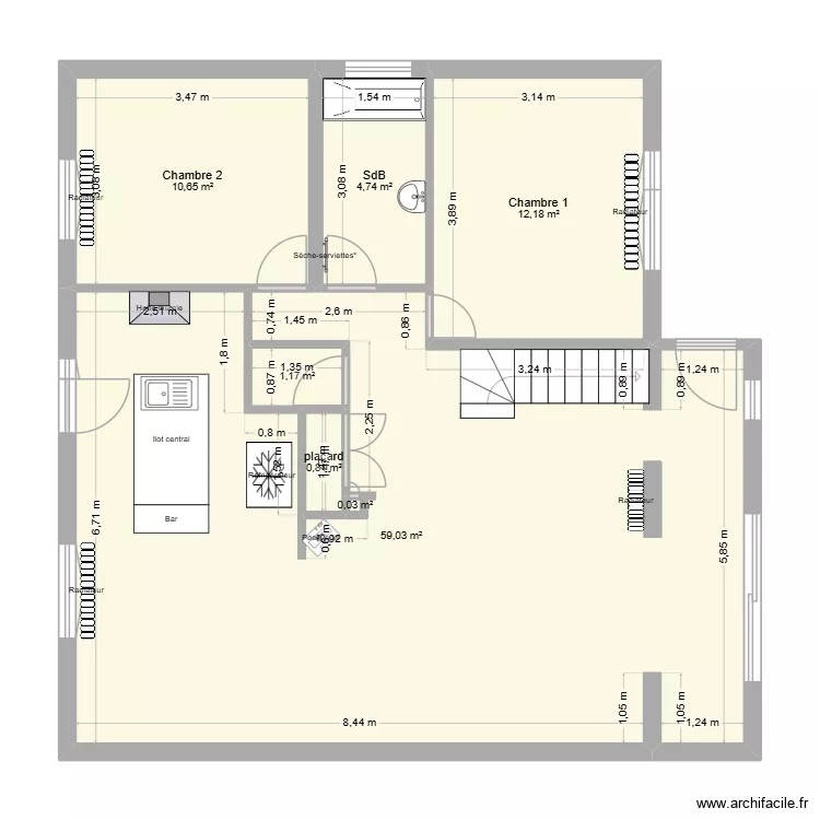 maison. Plan de 7  et 89 m²