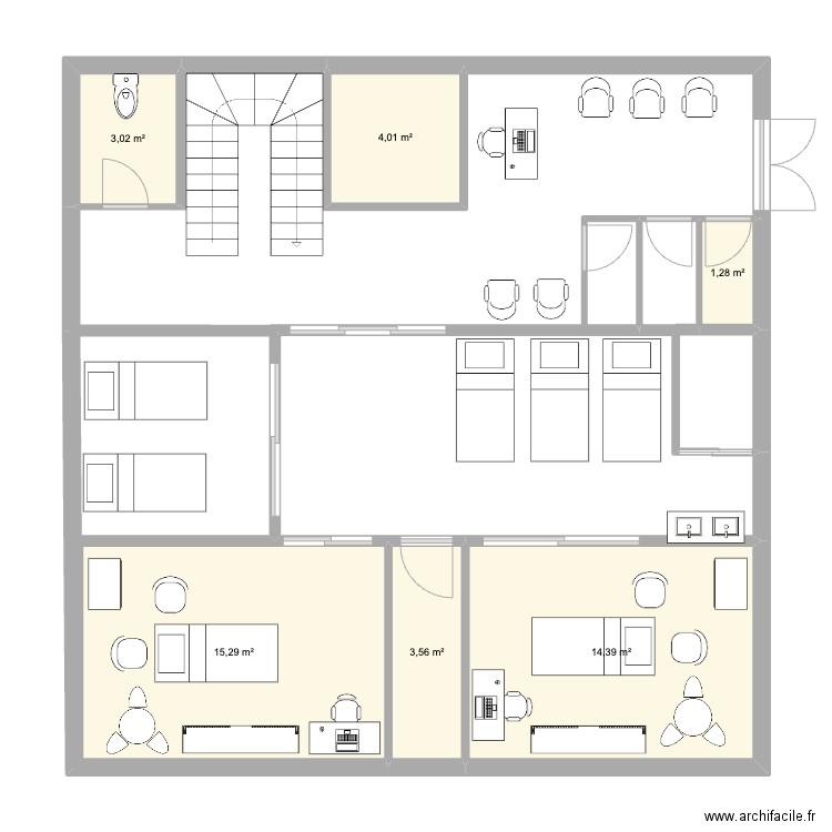 Clinique. Plan de 6 pièces et 42 m2