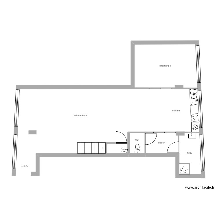 T5 6 CALAIS rdc. Plan de 2 pièces et 3 m2