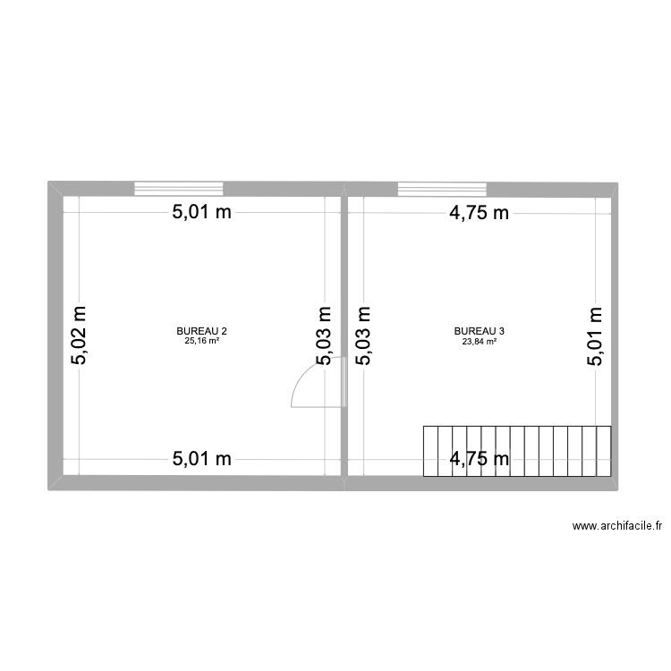 ENTREPOT R+1. Plan de 2 pièces et 49 m2