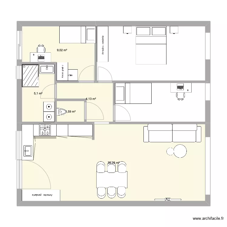 APPARTEMENT RDC GRANGE bis handicap&eacute; . Plan de 