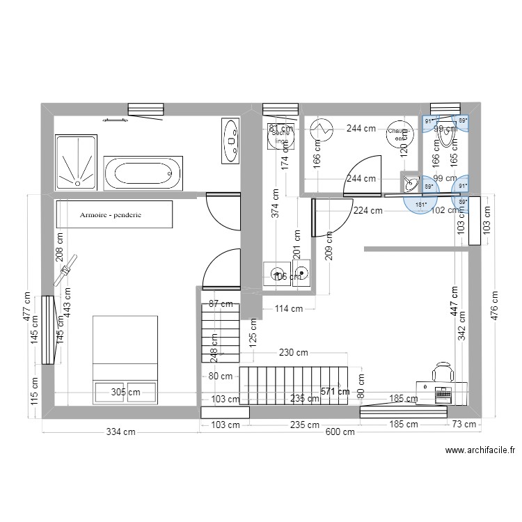 Maison Pi amenager 3. Plan de 5 pièces et 51 m2