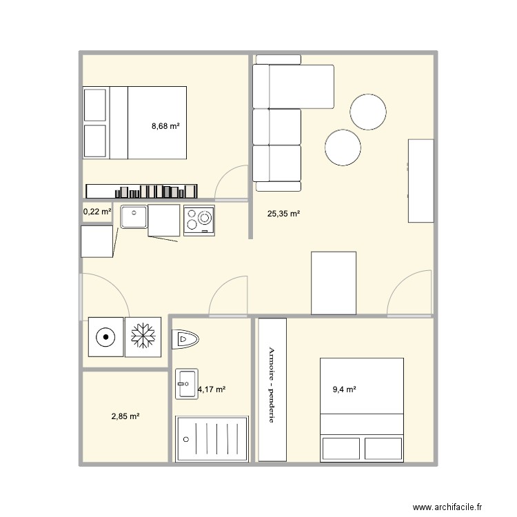 bisca. Plan de 6 pièces et 51 m2