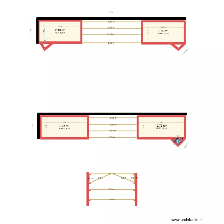 M&eacute;tallerie abris Velo. Plan de 5  et 11 m²