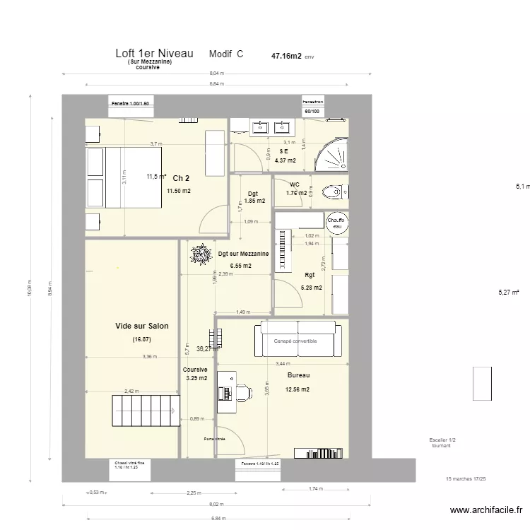 Loft 1 Niveau,Mezzanine +coursive Modif Nelle Dispo . Plan de 