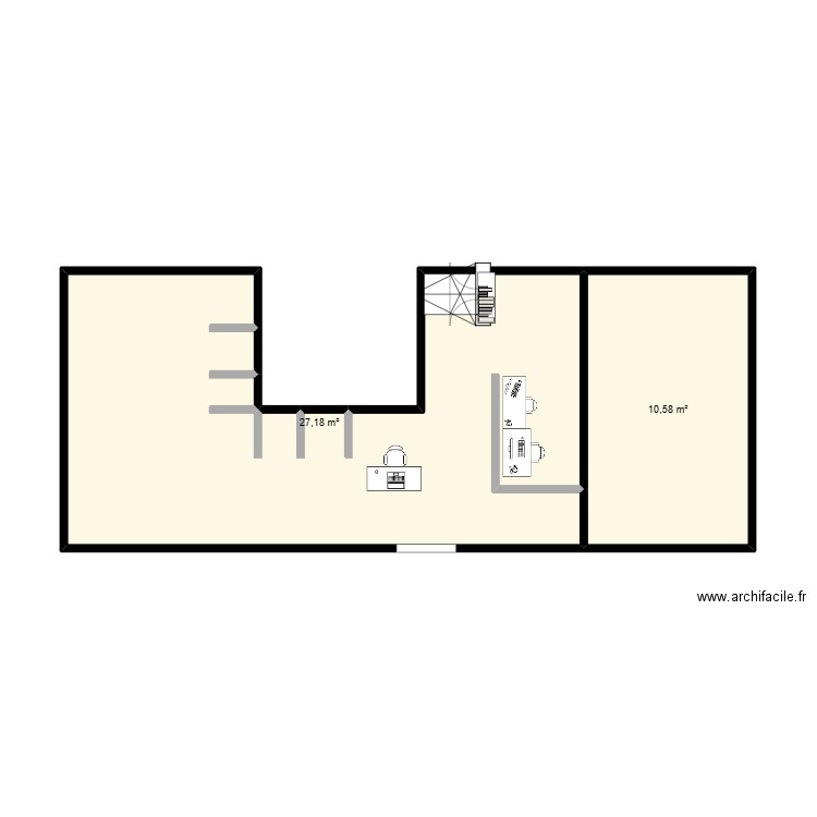 rdc bilia. Plan de 2 pièces et 38 m2