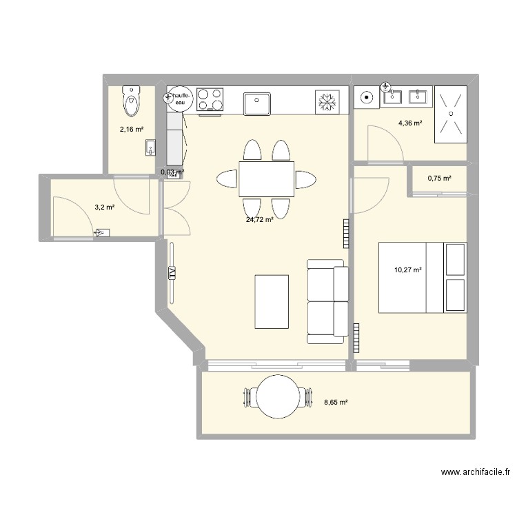 Plan 50 m2 rénové. Plan de 8 pièces et 54 m2