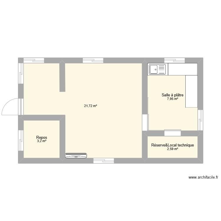 Laboratoire prothèse. Plan de 4 pièces et 35 m2