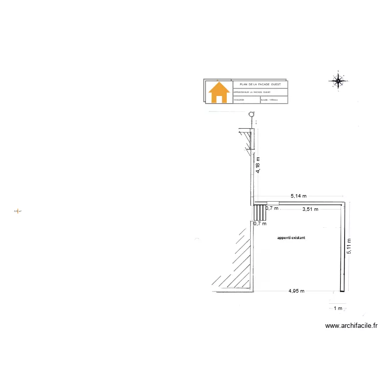 FACADE OUEST  AVANT  TRAVAUX. Plan de 