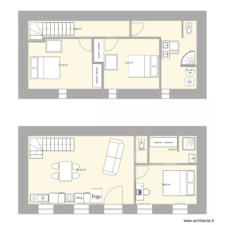 presbytere 2 bas. Plan de 8  et 90 m²