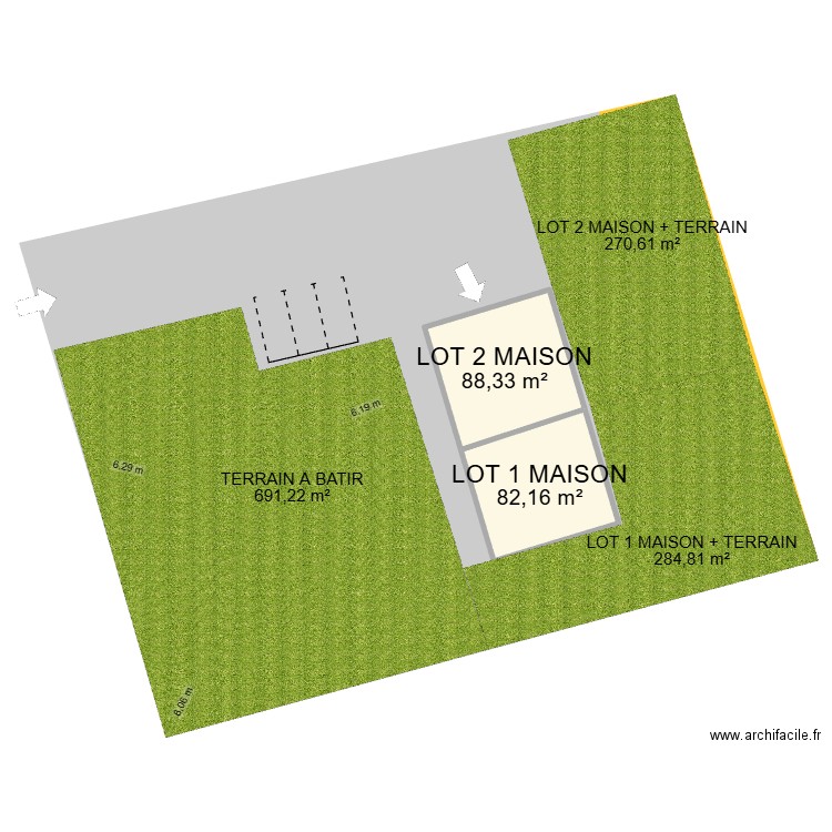 TASSIN. Plan de 2 pièces et 170 m2