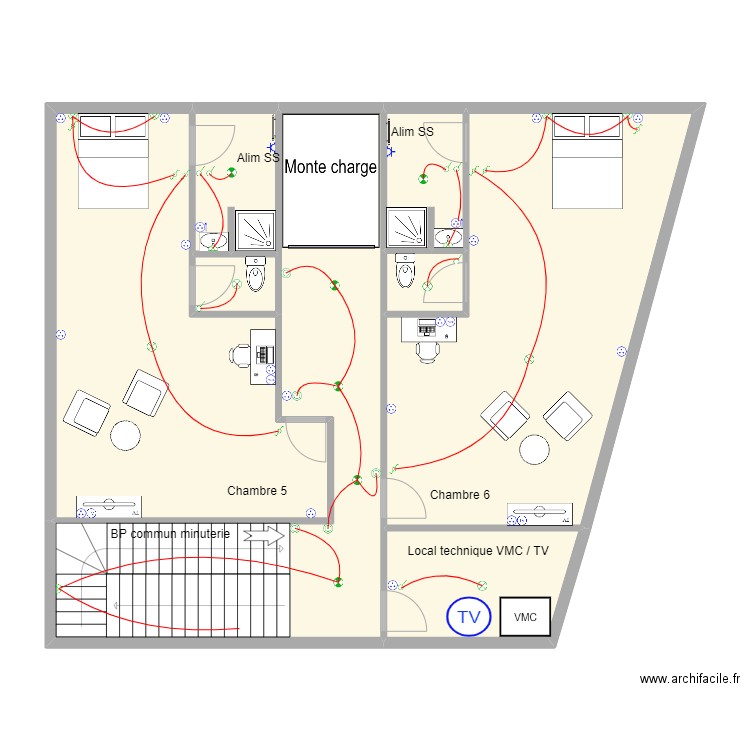 Plan R+3 . Plan de 8 pièces et 111 m2